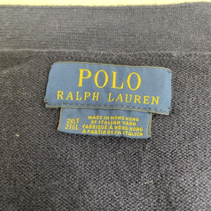 ポロラルフローレン POLO RALPH LAUREN カーディガン 長袖 長袖 カーディガン ニット セーター 薄手 ウール 前開き ボタン エルボーパッチ サイズ2XLT - 無地 紺 / ネイビー / navy メンズ USED 古着 中古 50148725