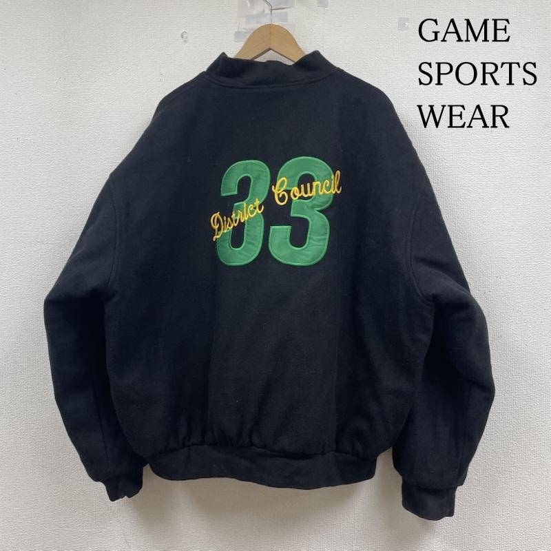 古着 USED ジャケット、上着 ジャンパー、ブルゾン GAME SPORTSWEAR スタジャン スタジアム ジャンパー ブルゾン スナップボタン ロゴ 刺繍 DISTRICT COUNCIL サイズ3XL - ロゴ、文字 X 刺繍 黒 / ブラック / black メンズ USED 古着 中古 50148726