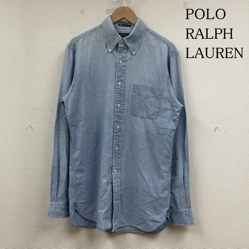 ポロラルフローレン POLO RALPH LAUREN シャツ、ブラウス 長袖 USA製 シャンブレー 長袖 ボタンダウン デニム シャツ 裾ポニーロゴ 刺繍 サイズ15 1/2 - ロゴ、文字 X 刺繍 インディゴ / インディゴ / Indigo メンズ USED 古着 中古 50148769