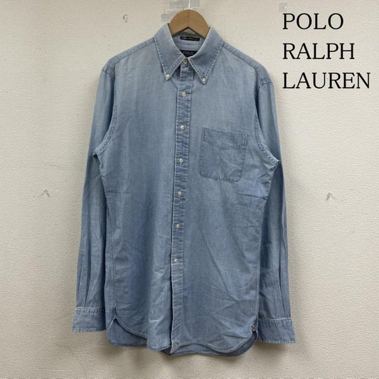 ポロラルフローレン POLO RALPH LAUREN シャツ、ブラウス 長袖 USA製 シャンブレー 長袖 ボタンダウン デニム シャツ 裾ポニーロゴ 刺繍 サイズ15 1/2 - ロゴ、文字 X 刺繍 インディゴ / インディゴ / Indigo メンズ USED 古着 中古 50148769