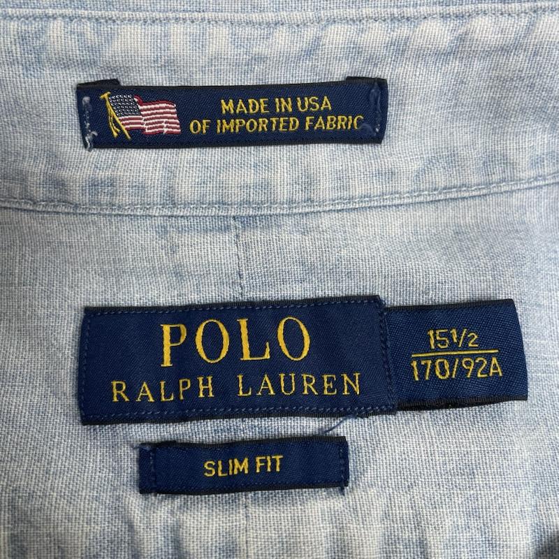 ポロラルフローレン POLO RALPH LAUREN シャツ、ブラウス 長袖 USA製 シャンブレー 長袖 ボタンダウン デニム シャツ 裾ポニーロゴ 刺繍 サイズ15 1/2 - ロゴ、文字 X 刺繍 インディゴ / インディゴ / Indigo メンズ USED 古着 中古 50148769