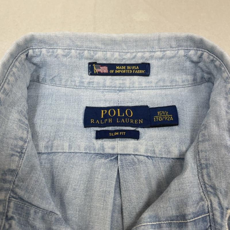 ポロラルフローレン POLO RALPH LAUREN シャツ、ブラウス 長袖 USA製 シャンブレー 長袖 ボタンダウン デニム シャツ 裾ポニーロゴ 刺繍 サイズ15 1/2 - ロゴ、文字 X 刺繍 インディゴ / インディゴ / Indigo メンズ USED 古着 中古 50148769