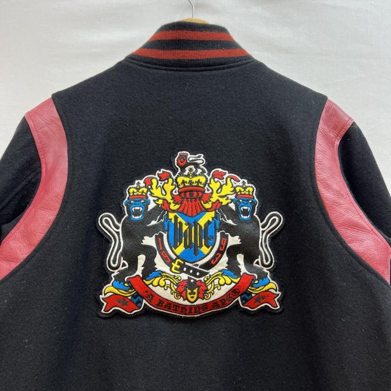 アベイシングエイプ A BATHING APE ジャケット、上着 ジャンパー、ブルゾン レザー 切替 メルトンウール スタジャン クラウン ワッペン M 黒 / ブラック / black X 赤 / レッド / red メンズ USED 古着 中古 50148775