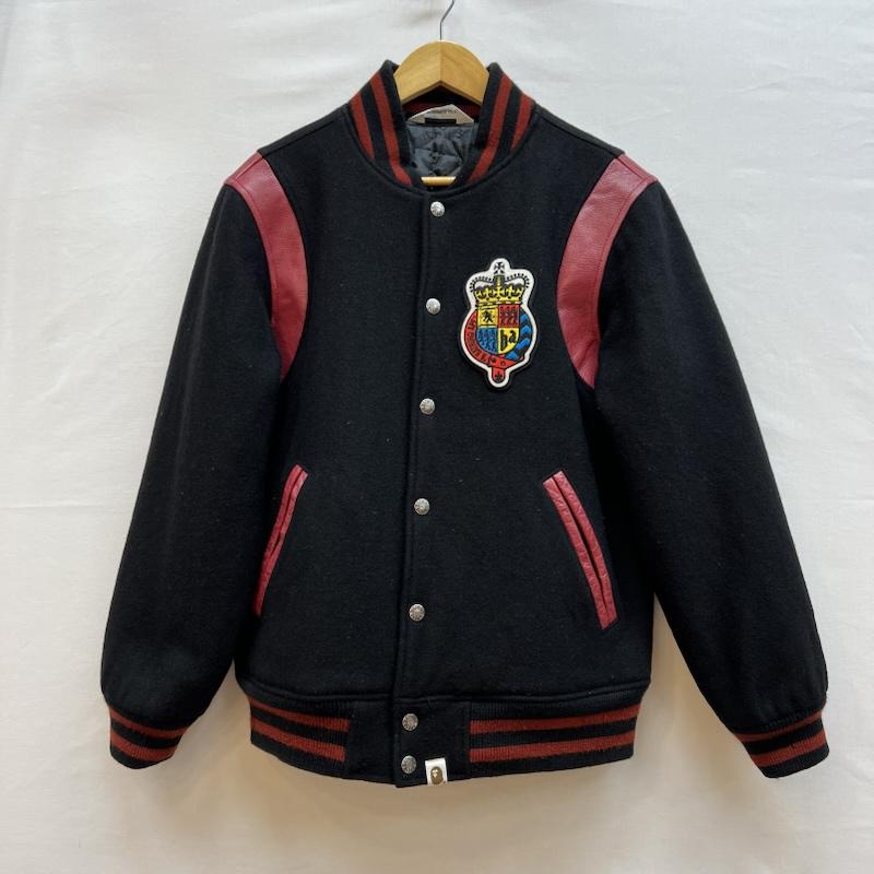 アベイシングエイプ A BATHING APE ジャケット、上着 ジャンパー、ブルゾン レザー 切替 メルトンウール スタジャン クラウン ワッペン M 黒 / ブラック / black X 赤 / レッド / red メンズ USED 古着 中古 50148775