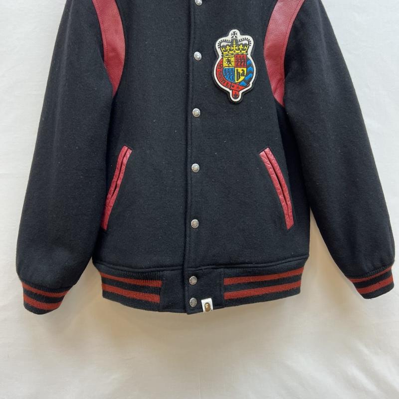 アベイシングエイプ A BATHING APE ジャケット、上着 ジャンパー、ブルゾン レザー 切替 メルトンウール スタジャン クラウン ワッペン M 黒 / ブラック / black X 赤 / レッド / red メンズ USED 古着 中古 50148775