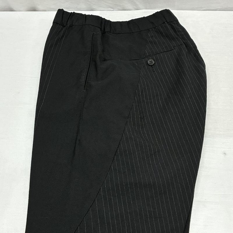 イサムカタヤマバックラッシュ ISAMUKATAYAMA BACKLASH パンツ サルエルパンツ 1847-01 ウール ナイロン ランダム ストライプ ルーズ イージー サルエル パンツ S ストライプ 黒 / ブラック / black メンズ USED 古着 中古 50148782