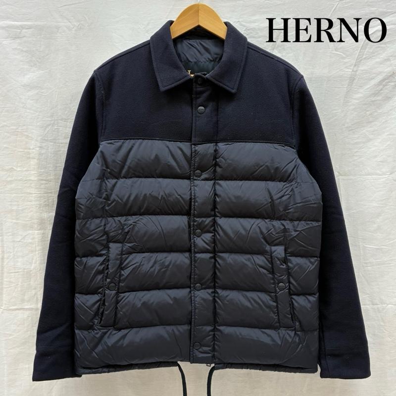 ヘルノ HERNO ジャケット、上着 ダウンジャケット ウール ナイロン コンビ 切替 ダウンジャケット 50 紺 / ネイビー / navy メンズ USED 古着 中古 50148794
