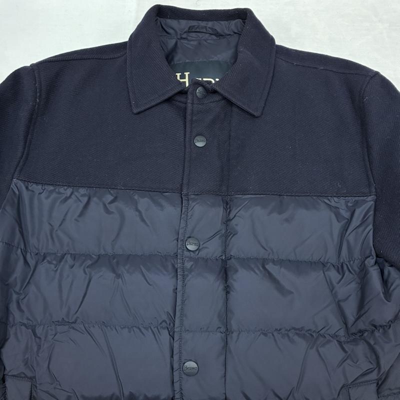 ヘルノ HERNO ジャケット、上着 ダウンジャケット ウール ナイロン コンビ 切替 ダウンジャケット 50 紺 / ネイビー / navy メンズ USED 古着 中古 50148794