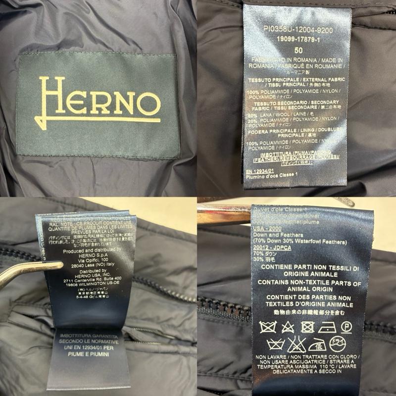 ヘルノ HERNO ジャケット、上着 ダウンジャケット ウール ナイロン コンビ 切替 ダウンジャケット 50 紺 / ネイビー / navy メンズ USED 古着 中古 50148794