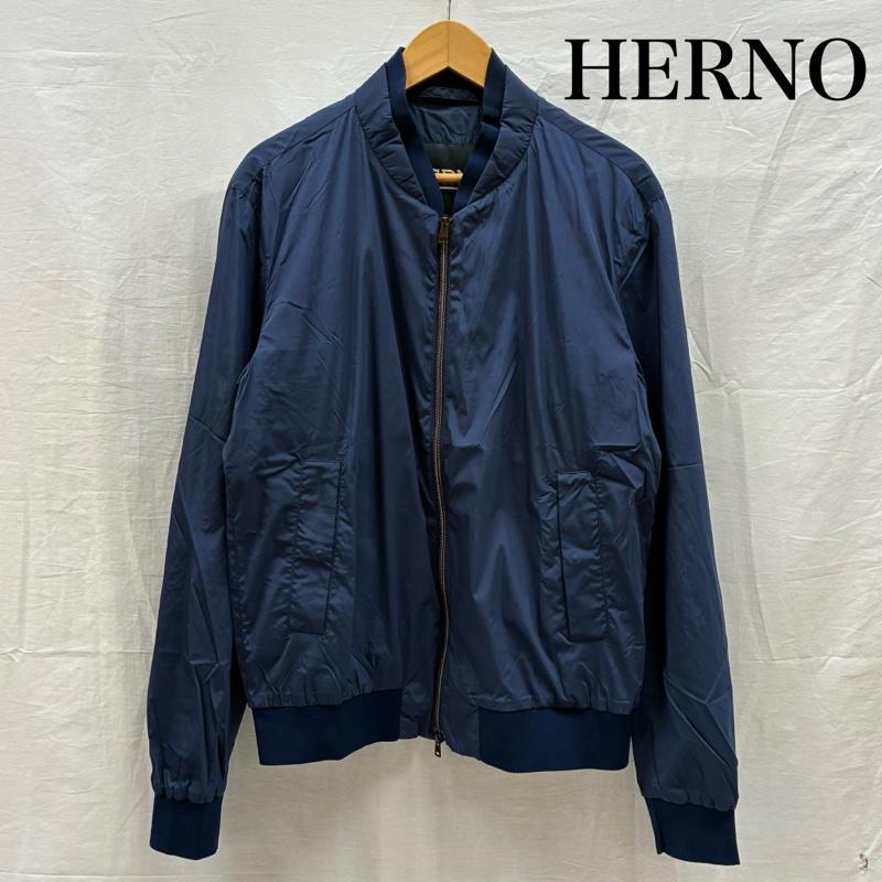 ヘルノ HERNO ジャケット、上着 ジャンパー、ブルゾン MA-1 ストレッチ ナイロン ダブル カラー ボンバー ジャケット ジップアップ ブルゾン 50 紺 / ネイビー / navy メンズ USED 古着 中古 50148796