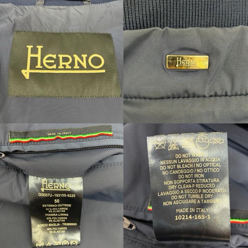 ヘルノ HERNO ジャケット、上着 ジャンパー、ブルゾン MA-1 ストレッチ ナイロン ダブル カラー ボンバー ジャケット ジップアップ ブルゾン 50 紺 / ネイビー / navy メンズ USED 古着 中古 50148796