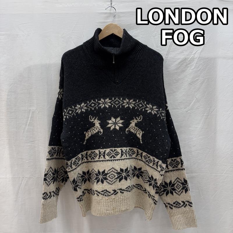 ロンドンフォグ LONDONFOG ニット、セーター 長袖 ハイネック ハーフジップ スノー柄 ニット セーター M メンズ USED 古着 中古 50148820