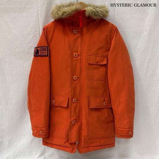 ヒステリックグラマー HYSTERIC GLAMOUR ジャケット、上着 ダウンジャケット 13aw フーデッドCO プリマロフトダウン ファー オレンジ Sサイズ 0234ac04 S ロゴ、文字 橙 / オレンジ / orange メンズ USED 古着 中古 50148840