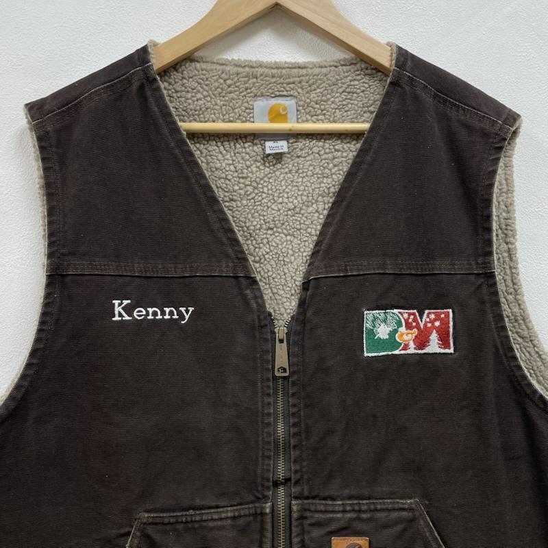 カーハート Carhartt ベスト ベスト ダックベスト ジップアップ ジャケット ボア 刺繍 ロゴ レザー パッチ メキシコ製 XL ロゴ、文字 X 刺繍 茶 / ブラウン / brown X マルチカラー / マルチカラー / multicolor メンズ USED 古着 中古 50148870