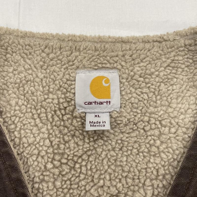 カーハート Carhartt ベスト ベスト ダックベスト ジップアップ ジャケット ボア 刺繍 ロゴ レザー パッチ メキシコ製 XL ロゴ、文字 X 刺繍 茶 / ブラウン / brown X マルチカラー / マルチカラー / multicolor メンズ USED 古着 中古 50148870