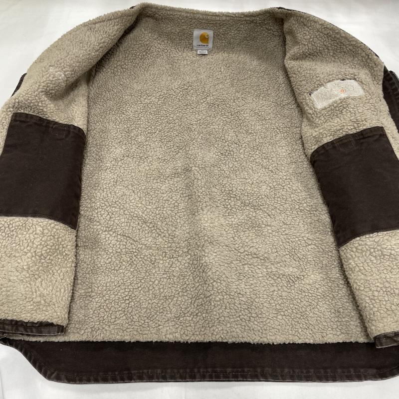 カーハート Carhartt ベスト ベスト ダックベスト ジップアップ ジャケット ボア 刺繍 ロゴ レザー パッチ メキシコ製 XL ロゴ、文字 X 刺繍 茶 / ブラウン / brown X マルチカラー / マルチカラー / multicolor メンズ USED 古着 中古 50148870