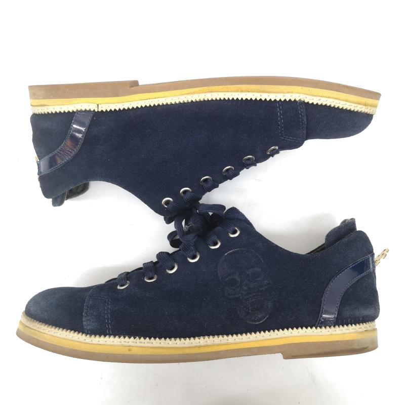アレキサンダーマックイーン ALEXANDERMCQUEEN ブーツ 一般 スエード バックジップ サイド スカル レザー シューズ 41 26.0cm 紺 / ネイビー / navy メンズ USED 古着 中古 50148920