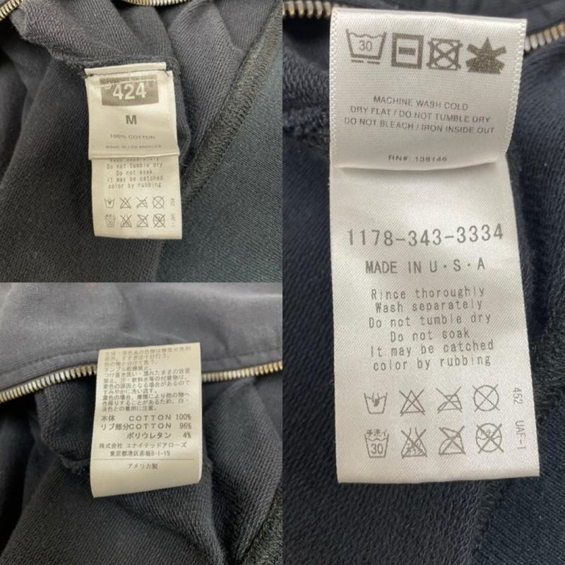 古着 USED パーカー 長袖 424 ジップアップ フーデッド スウェットシャツ 長袖 パーカー USA製 M ロゴ、文字 X  X プリント 黒 / ブラック / black メンズ USED 古着 中古 50148937