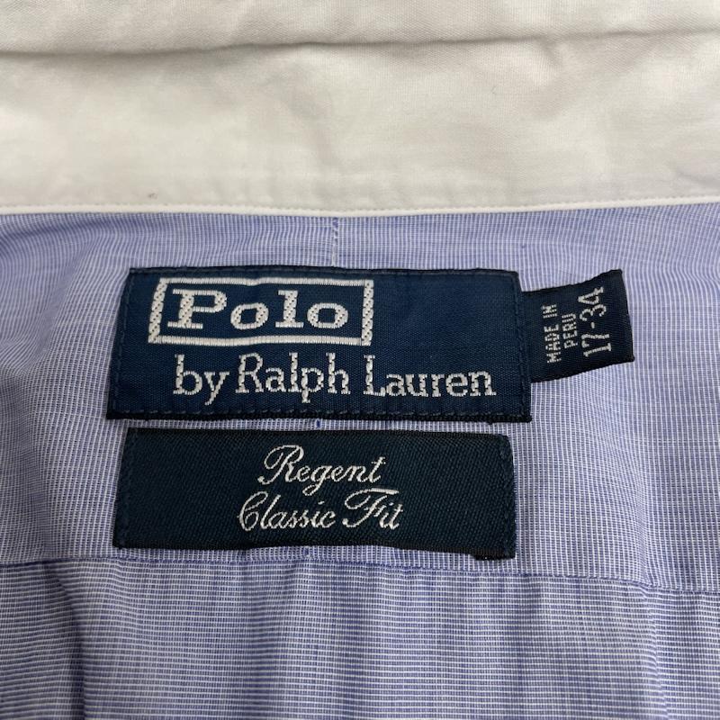 ポロバイラルフローレン Polo by RALPH LAUREN シャツ、ブラウス 長袖 REGENT CLASSIC FIT 長袖 クレリックシャツ 裾 ポニー ロゴ 刺繍 サイズ17-34 - ロゴ、文字 X 刺繍 白 / ホワイト / white X 青 / ブルー / blue メンズ USED 古着 中古 50148944