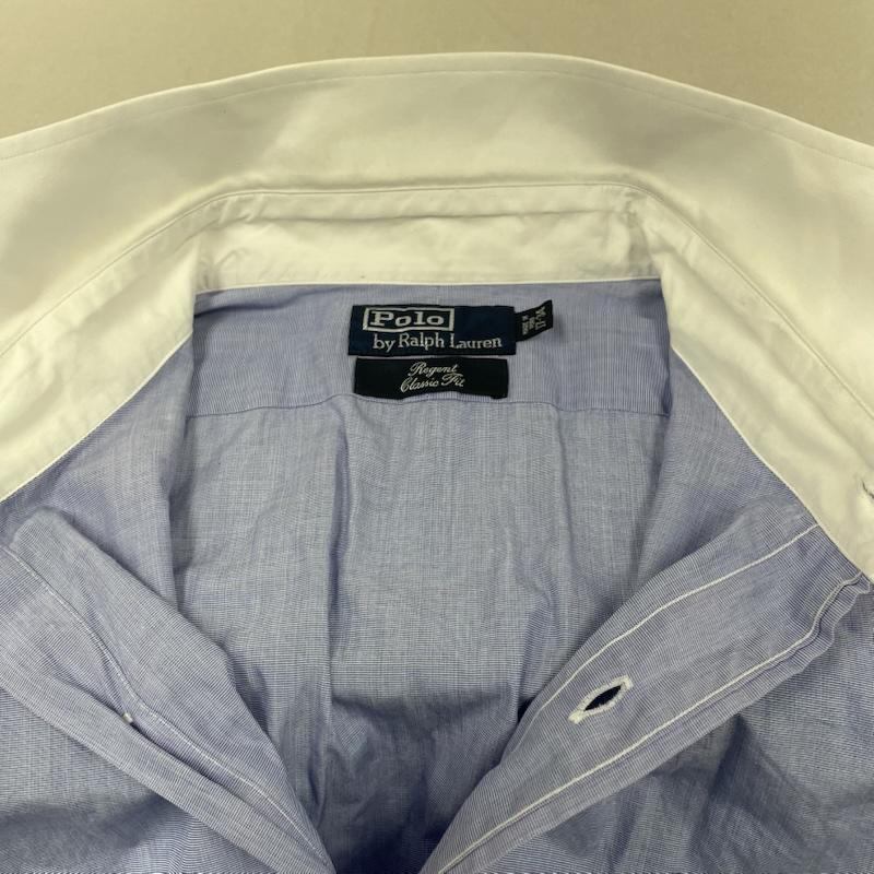 ポロバイラルフローレン Polo by RALPH LAUREN シャツ、ブラウス 長袖 REGENT CLASSIC FIT 長袖 クレリックシャツ 裾 ポニー ロゴ 刺繍 サイズ17-34 - ロゴ、文字 X 刺繍 白 / ホワイト / white X 青 / ブルー / blue メンズ USED 古着 中古 50148944