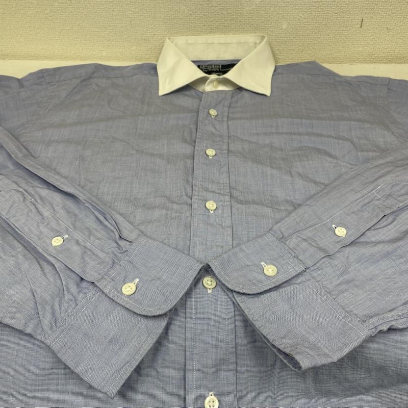 ポロバイラルフローレン Polo by RALPH LAUREN シャツ、ブラウス 長袖 REGENT CLASSIC FIT 長袖 クレリックシャツ 裾 ポニー ロゴ 刺繍 サイズ17-34 - ロゴ、文字 X 刺繍 白 / ホワイト / white X 青 / ブルー / blue メンズ USED 古着 中古 50148944