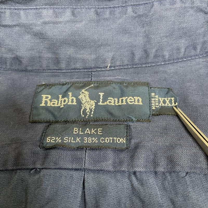 ラルフローレン RALPHLAUREN シャツ、ブラウス 長袖 90s Blake 長袖 シャツ ポニーロゴ 刺繍 ワンポイント シルク 62% コットン 38％ XXL ロゴ、文字 X 刺繍 X ワンポイント 青 / ブルー / blue メンズ USED 古着 中古 50148945