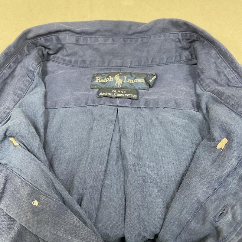 ラルフローレン RALPHLAUREN シャツ、ブラウス 長袖 90s Blake 長袖 シャツ ポニーロゴ 刺繍 ワンポイント シルク 62% コットン 38％ XXL ロゴ、文字 X 刺繍 X ワンポイント 青 / ブルー / blue メンズ USED 古着 中古 50148945