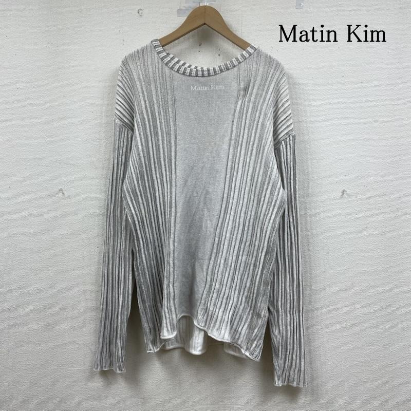 古着 USED ニット、セーター 長袖 Matin Kim マーティンキム グレー ニット ストライプ リブセーター ロゴ入り FREE ストライプ X ロゴ、文字 白 / ホワイト / white X 灰 / グレー / gray レディース USED 古着 中古 50148948