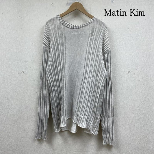 古着 USED ニット、セーター 長袖 Matin Kim マーティンキム グレー ニット ストライプ リブセーター ロゴ入り FREE ストライプ X ロゴ、文字 白 / ホワイト / white X 灰 / グレー / gray レディース USED 古着 中古 50148948
