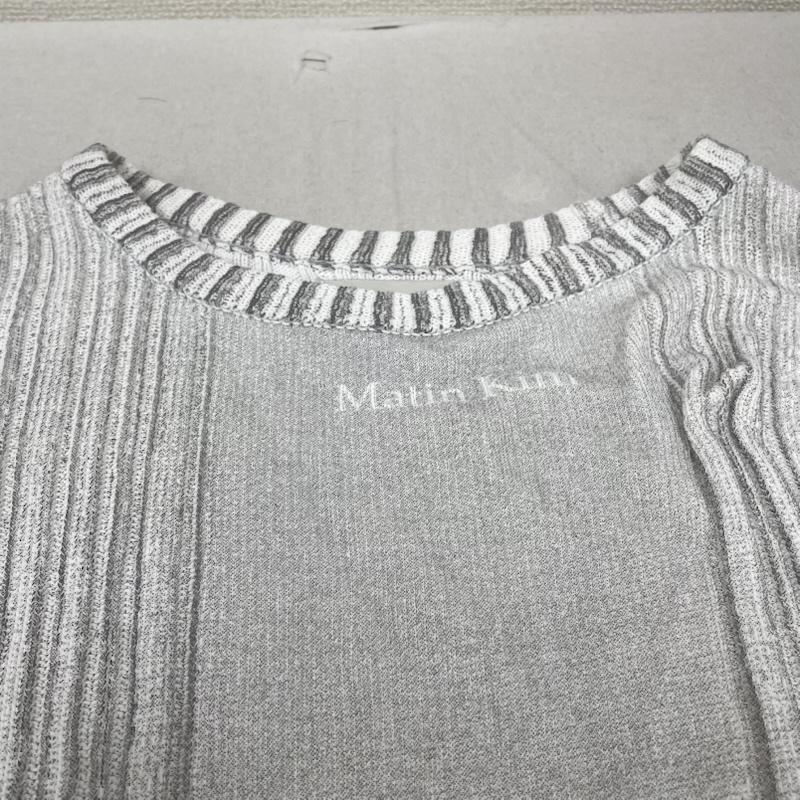 古着 USED ニット、セーター 長袖 Matin Kim マーティンキム グレー ニット ストライプ リブセーター ロゴ入り FREE ストライプ X ロゴ、文字 白 / ホワイト / white X 灰 / グレー / gray レディース USED 古着 中古 50148948