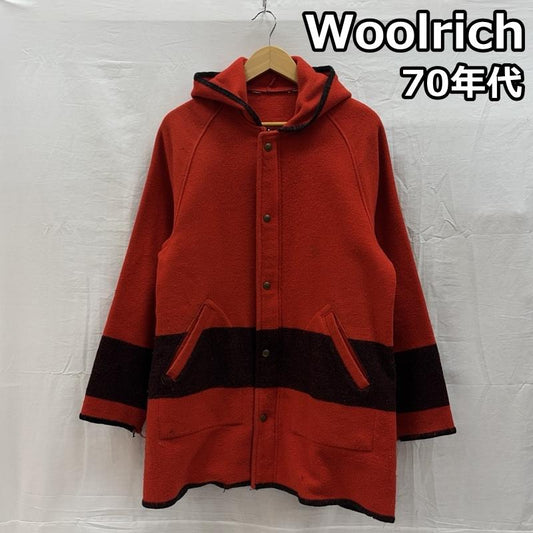 ウールリッチ WOOLRICH コート コート一般 70年代 ビンテージ ウール ブランケット ボーダー柄 フード ハーフ コート 70s VINTAGE - 赤 / レッド / red X 黒 / ブラック / black メンズ USED 古着 中古 50149107