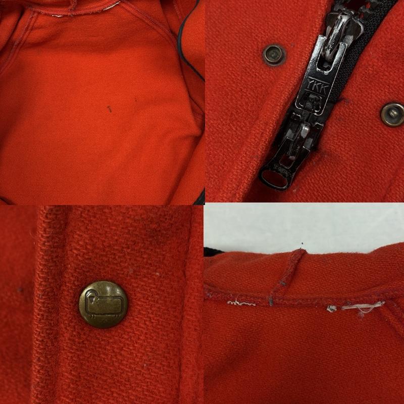 ウールリッチ WOOLRICH コート コート一般 70年代 ビンテージ ウール ブランケット ボーダー柄 フード ハーフ コート 70s VINTAGE - 赤 / レッド / red X 黒 / ブラック / black メンズ USED 古着 中古 50149107
