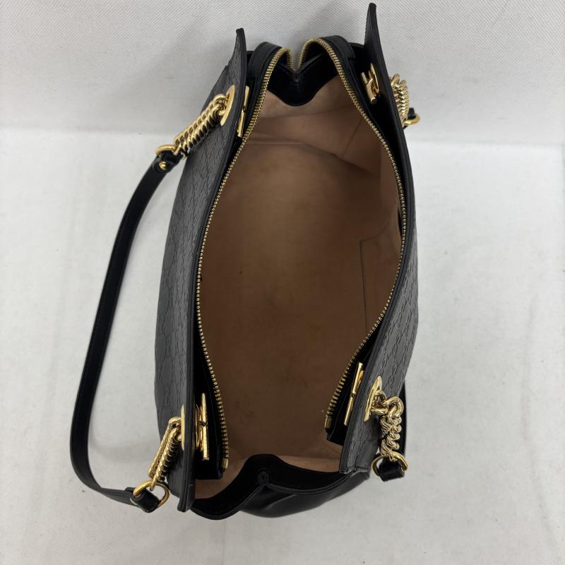 グッチ GUCCI ハンドバッグ ハンドバッグ シマ トートバッグ チェーンショルダーバッグ レザー ブラック ゴールド金具 453773 黒 / ブラック / black X 金 / ゴールド / gold color レディース USED 古着 中古 50149118