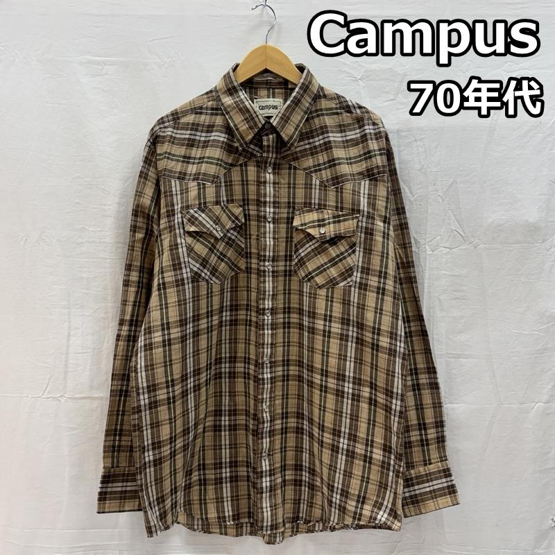 古着 USED シャツ、ブラウス 長袖 Campus 70年代 ビンテージ 台湾製 チェック柄 襟芯入り 長袖 ウエスタン シャツ XL チェック メンズ USED 古着 中古 50149158