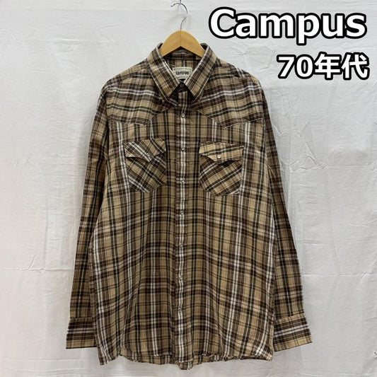 古着 USED シャツ、ブラウス 長袖 Campus 70年代 ビンテージ 台湾製 チェック柄 襟芯入り 長袖 ウエスタン シャツ XL チェック メンズ USED 古着 中古 50149158