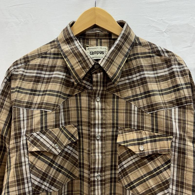 古着 USED シャツ、ブラウス 長袖 Campus 70年代 ビンテージ 台湾製 チェック柄 襟芯入り 長袖 ウエスタン シャツ XL チェック メンズ USED 古着 中古 50149158