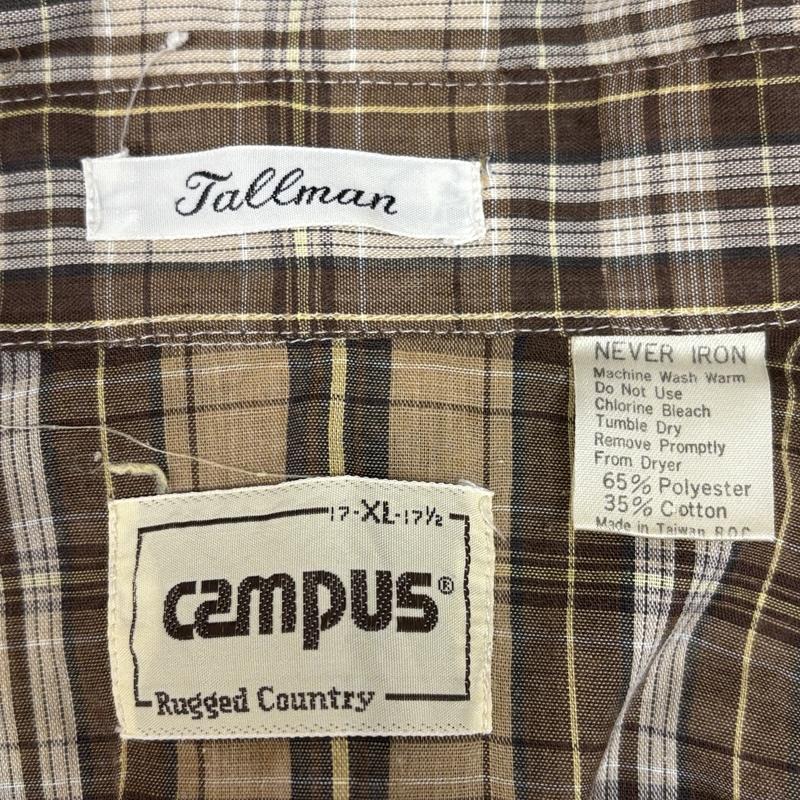 古着 USED シャツ、ブラウス 長袖 Campus 70年代 ビンテージ 台湾製 チェック柄 襟芯入り 長袖 ウエスタン シャツ XL チェック メンズ USED 古着 中古 50149158