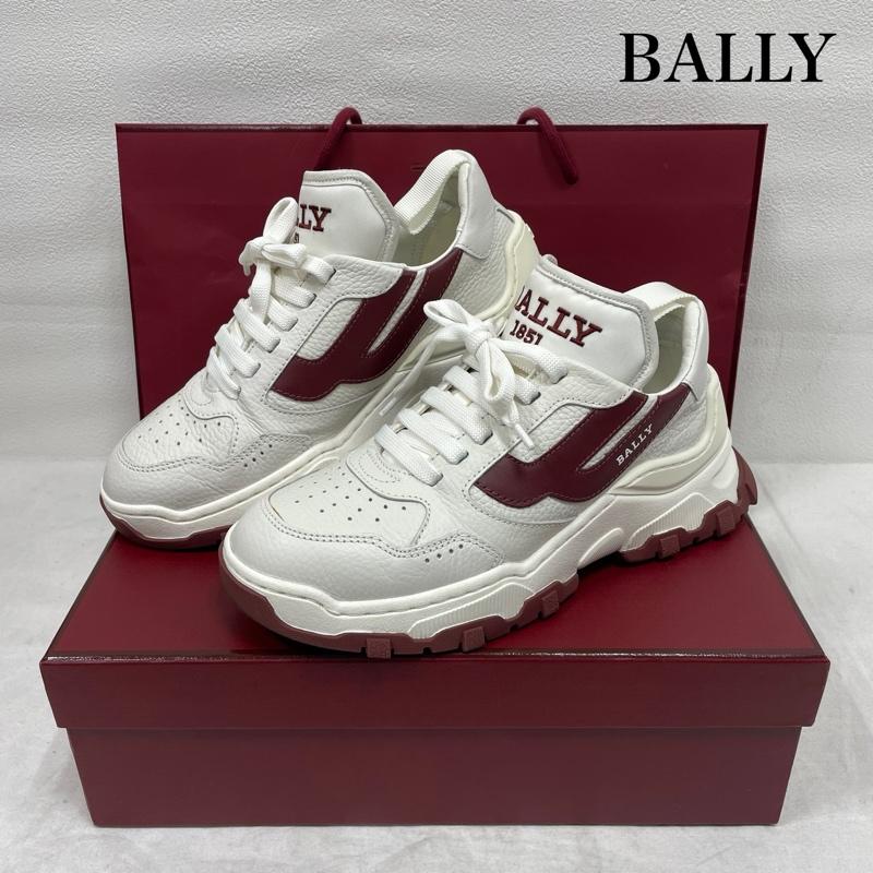 バリー BALLY スニーカー スニーカー ローカット スニーカー ロゴ レースアップ ラバーソール レザー カーフスキン US6.5 US：6.5 ロゴ、文字 白 / ホワイト / white X えんじ / ワインレッド / dark red レディース USED 古着 中古 50149223