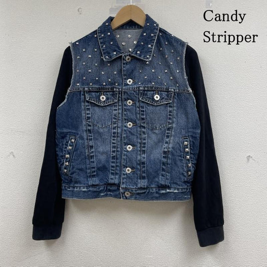 キャンディストリッパー Candy Stripper ジャケット、上着 ジャンパー、ブルゾン スウェットスリーブ デニム ジャケット スタッズ ジージャン ボタンロゴ刻印入り 2  黒 / ブラック / black X インディゴ / インディゴ / Indigo レディース USED 古着 中古 50149237