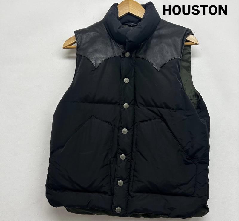 ヒューストン HOUSTON ベスト ベスト ダウンベスト レザー切替 M 無地 黒 / ブラック / black メンズ USED 古着 中古 50149247