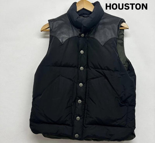 ヒューストン HOUSTON ベスト ベスト ダウンベスト レザー切替 M 無地 黒 / ブラック / black メンズ USED 古着 中古 50149247