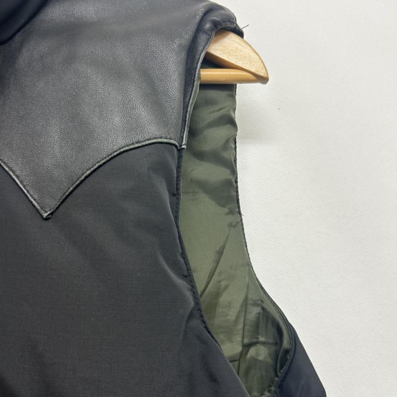 ヒューストン HOUSTON ベスト ベスト ダウンベスト レザー切替 M 無地 黒 / ブラック / black メンズ USED 古着 中古 50149247
