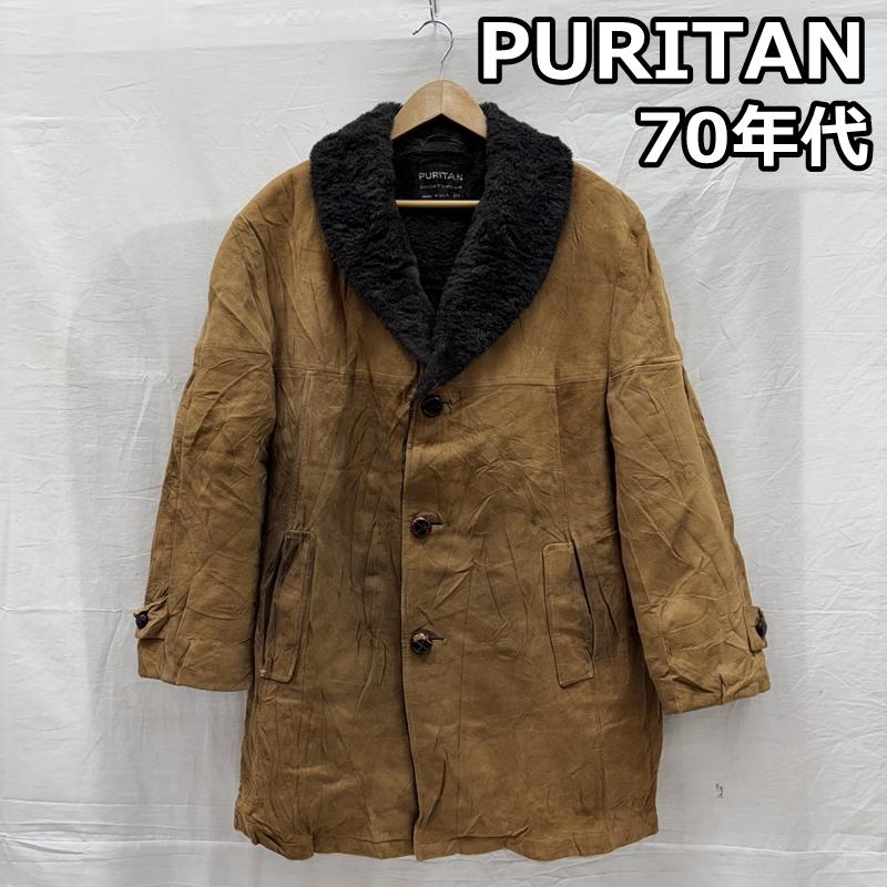 古着 USED ジャケット、上着 レザージャケット PURITAN 70年代 ビンテージ USA製 スエードレザー 裏ボア くるみボタン ショールカラー ランチ ジャケット 70s 42 メンズ USED 古着 中古 50149331