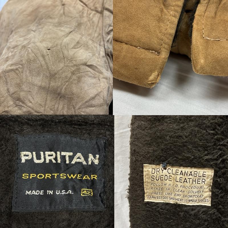 古着 USED ジャケット、上着 レザージャケット PURITAN 70年代 ビンテージ USA製 スエードレザー 裏ボア くるみボタン ショールカラー ランチ ジャケット 70s 42 メンズ USED 古着 中古 50149331