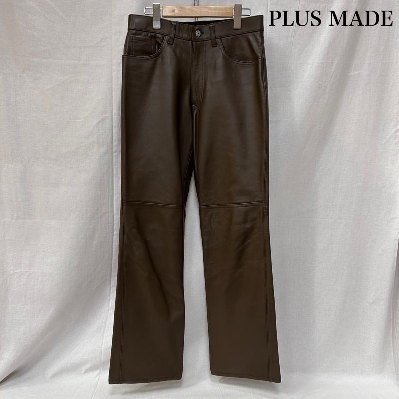 ＵＳＥＤ古着 USED/古着 ボトムス ボトムス plusmade レザーパンツ 牛革 ブラウン madeinjapan サイズM M 無地 茶 / ブラウン / brown メンズ USED 古着 中古 50149345