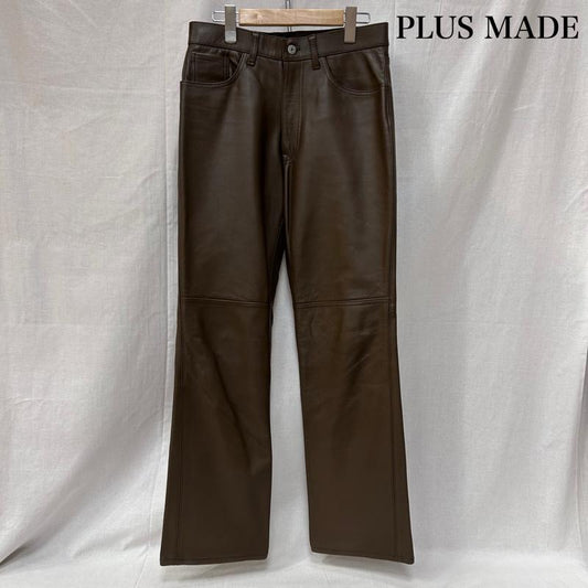 ＵＳＥＤ古着 USED/古着 ボトムス ボトムス plusmade レザーパンツ 牛革 ブラウン madeinjapan サイズM M 無地 茶 / ブラウン / brown メンズ USED 古着 中古 50149345