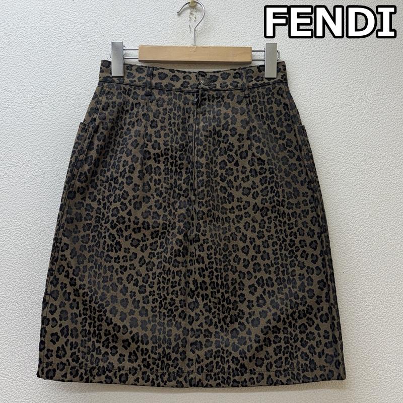 フェンディ FENDI スカート ひざ丈スカート レオパード ひざ下 台形 スカート 28 ヒョウ柄・レオパード柄 X ロゴ、文字 レディース USED 古着 中古 50149377