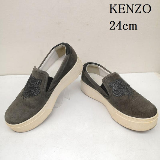 ケンゾー KENZO スニーカー スニーカー スエード スリッポン トラ 刺繍 38 24.0cm 灰 / グレー / gray レディース USED 古着 中古 50149609