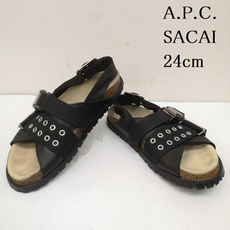 サカイ Sacai サンダル サンダル 21ss A.P.C. コラボ レザー サンダル Jules leather sandals 38 24.0cm 黒 / ブラック / black レディース USED 古着 中古 50149615