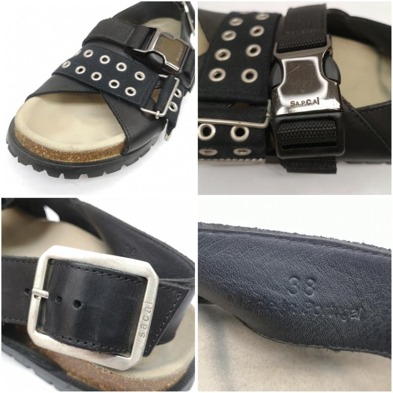 サカイ Sacai サンダル サンダル 21ss A.P.C. コラボ レザー サンダル Jules leather sandals 38 24.0cm 黒 / ブラック / black レディース USED 古着 中古 50149615